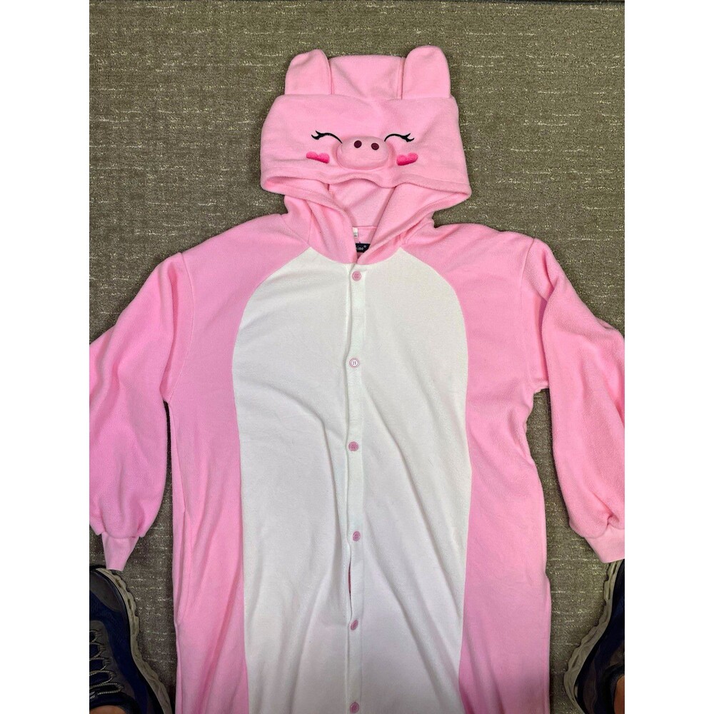 L large Pink Pig Hooded Fleece One-Piece Pajama Costume halloween adult